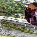 Aerial View of a Green Urban Park with Curved White Elevated Walkways and a Large Parking Lot; Inset Shows a Man Speaking at a Podium. - Los Industriales